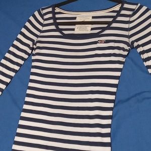Hollister woman's long sleeve shirt navy and white stripes size small